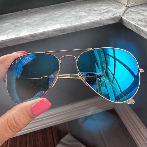 Ray Ban Blue Mirrored Gold Sunglasses Large aviator pilot sunglasses polarized - Picture 14 of 16